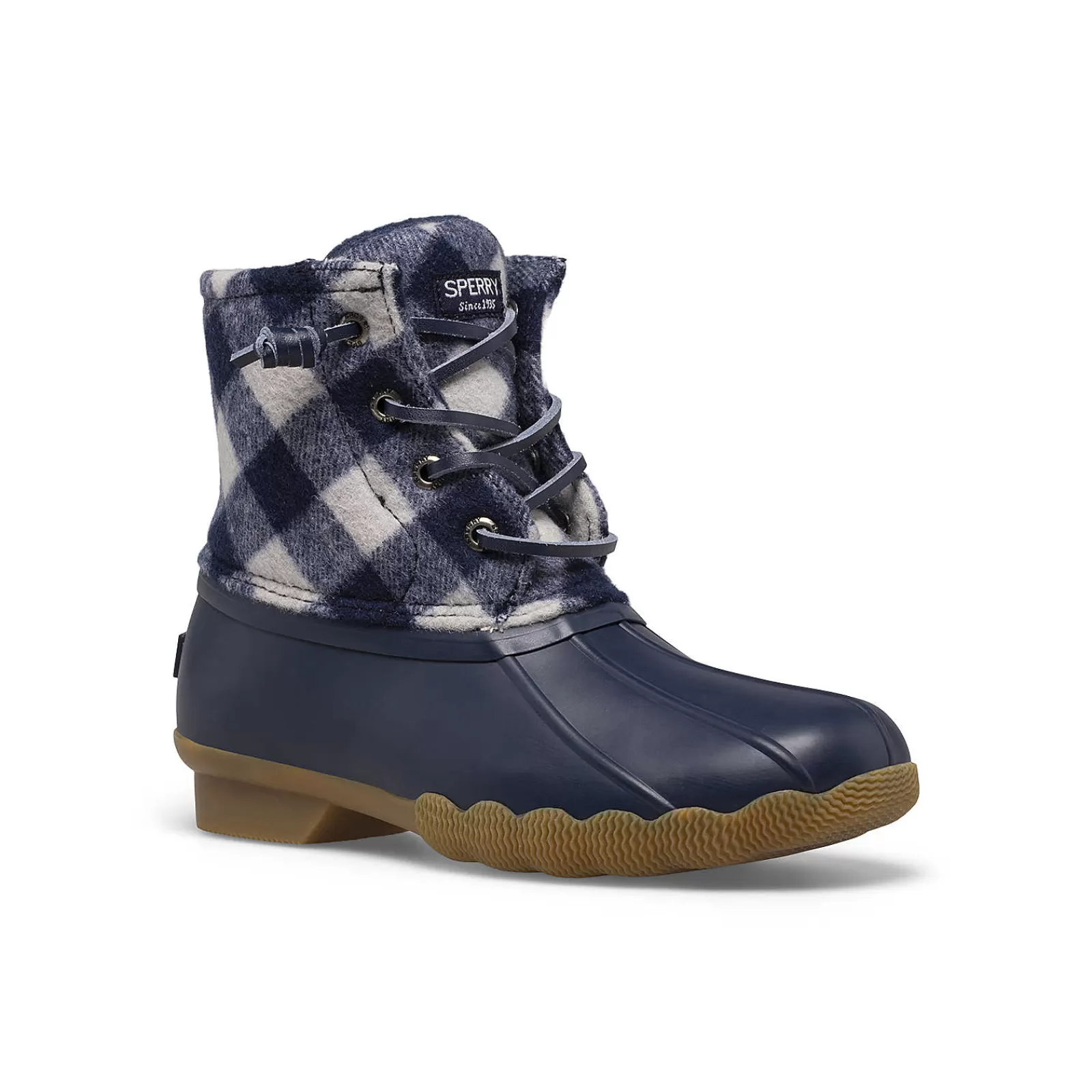 Sperry Big Kid's Saltwater Duck Boot Navy Plaid New