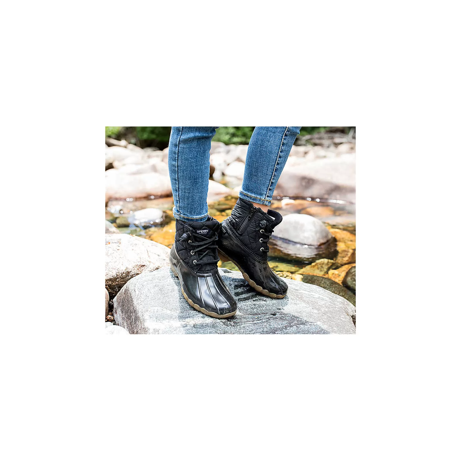 Sperry Big Kid's Saltwater Nylon Quilt Duck Boot Black Sale