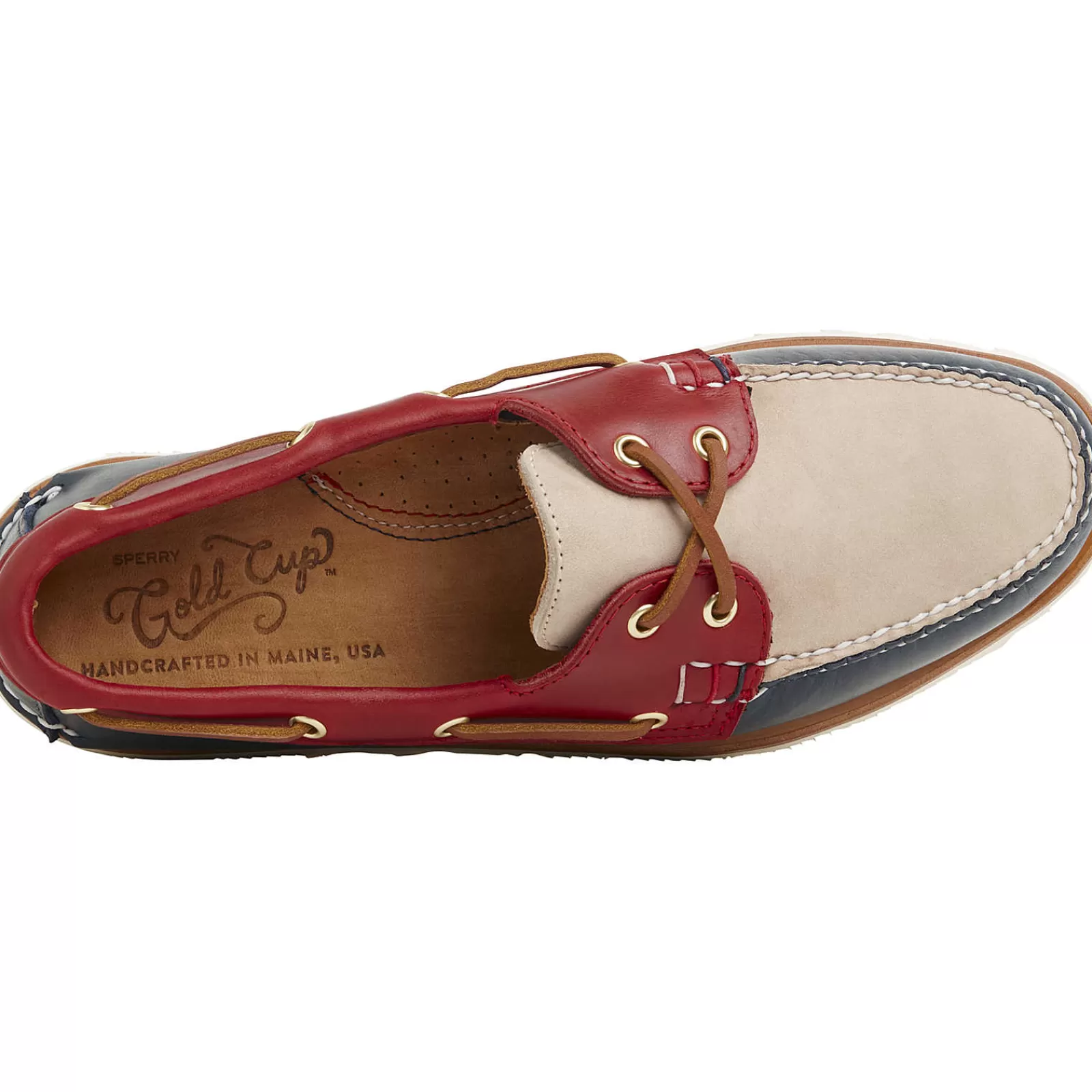 Sperry Men's Gold Cup™ Authentic Original™ Handcrafted in Maine Tri-Tone Boat Shoe Navy/Red/Ivory Cheap