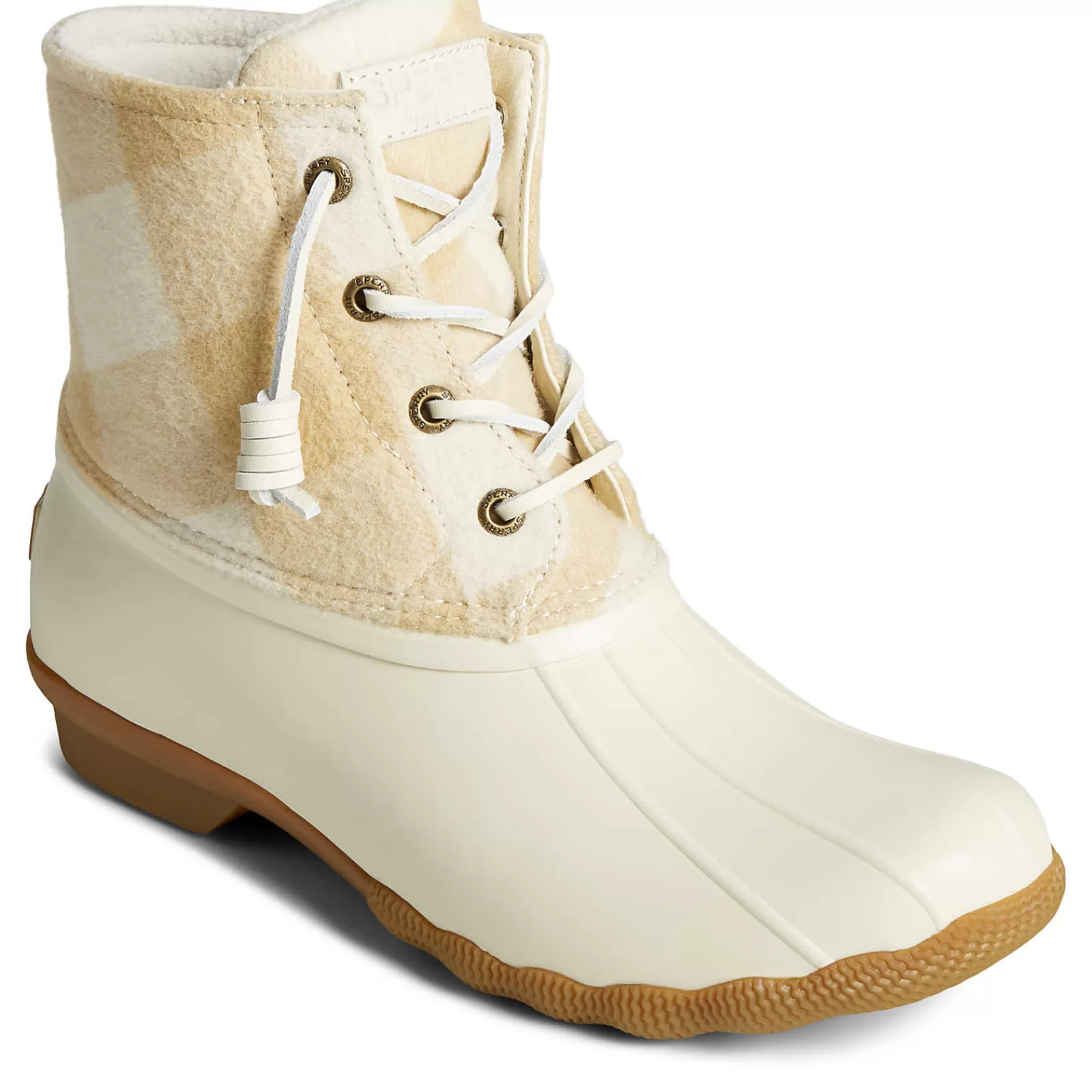 Sperry Women's Saltwater Buffalo Check Duck Boot Ivory Best Sale