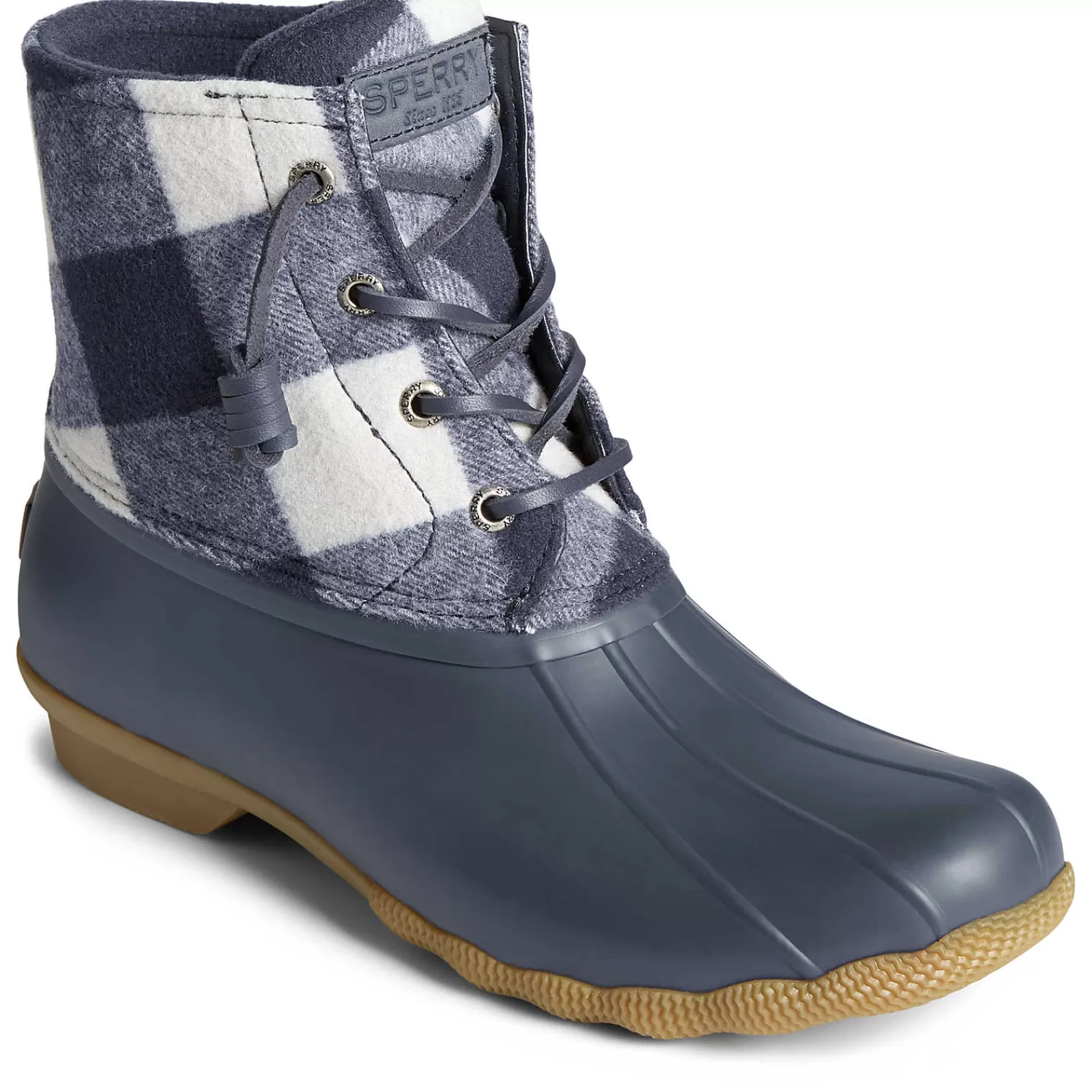 Sperry Women's Saltwater Buffalo Check Duck Boot Navy Discount