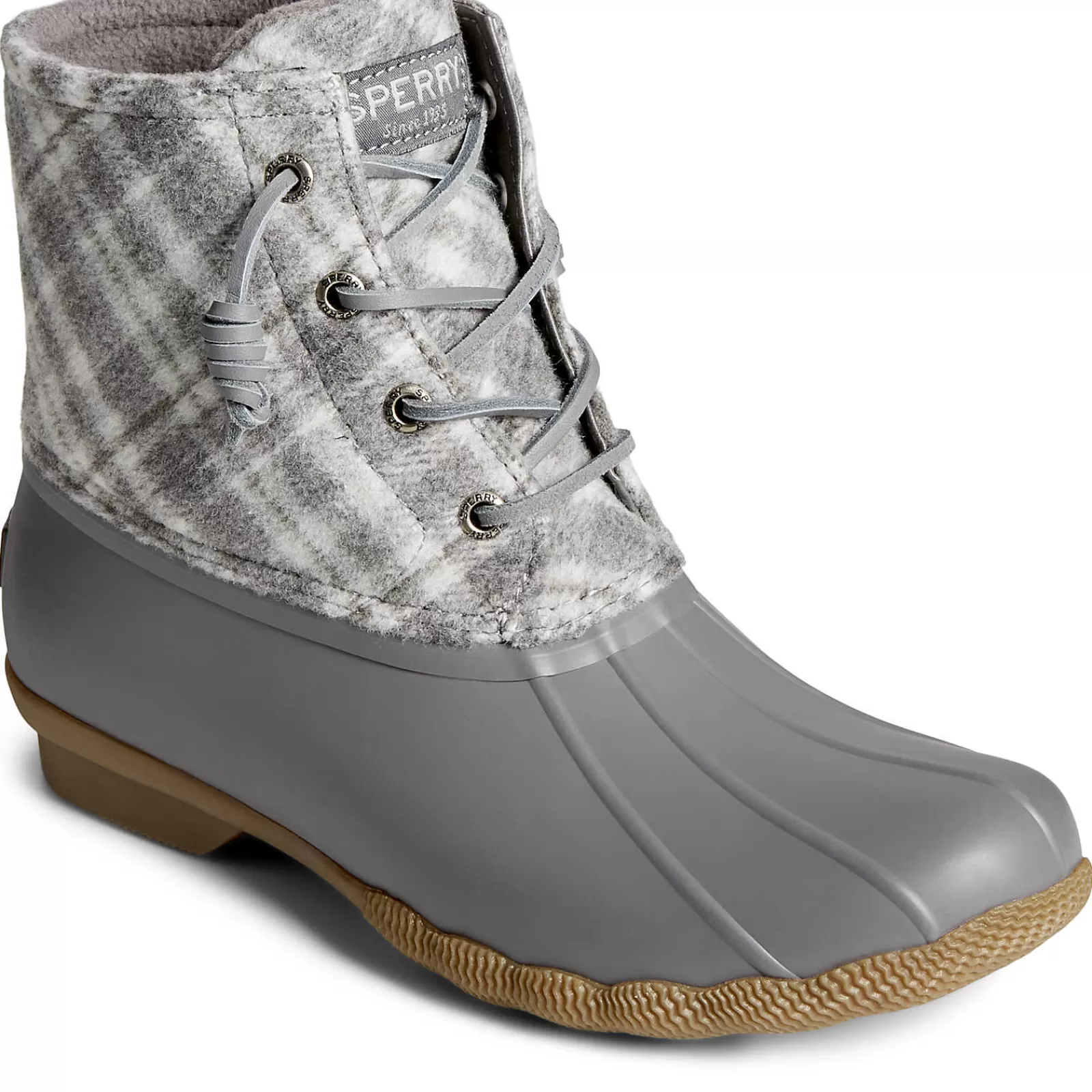 Sperry Women's Saltwater Plaid Wool Duck Boot Grey Shop